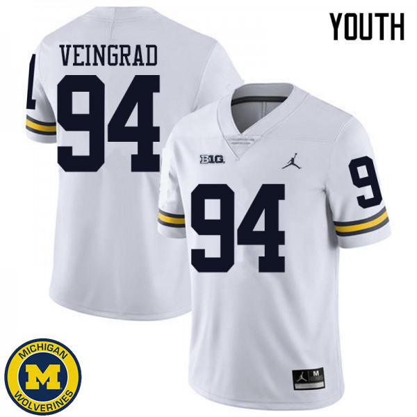 Youth Michigan Wolverines #94 Ryan Veingrad White Jordan Brand Embroidery Jersey